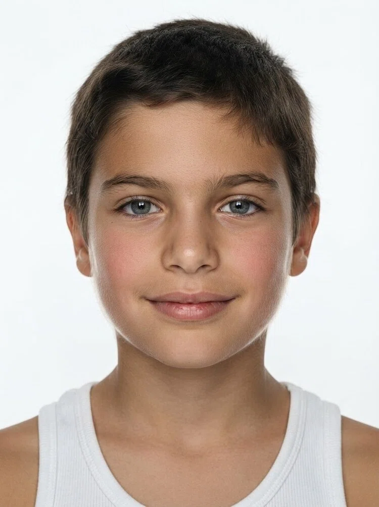 Young male fashion model with short dark brown hair