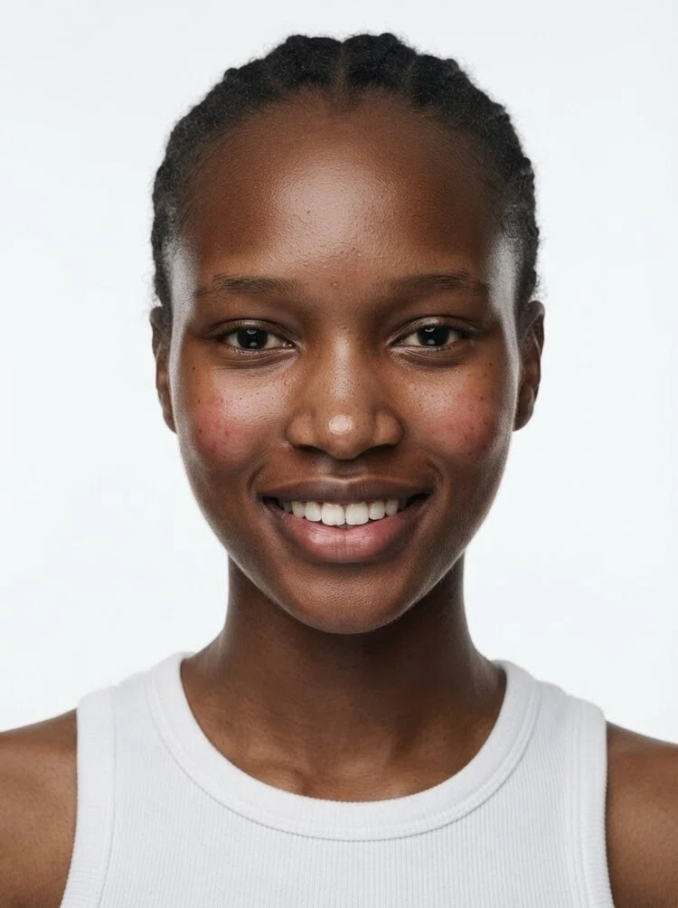 Young female fashion model with short black braids