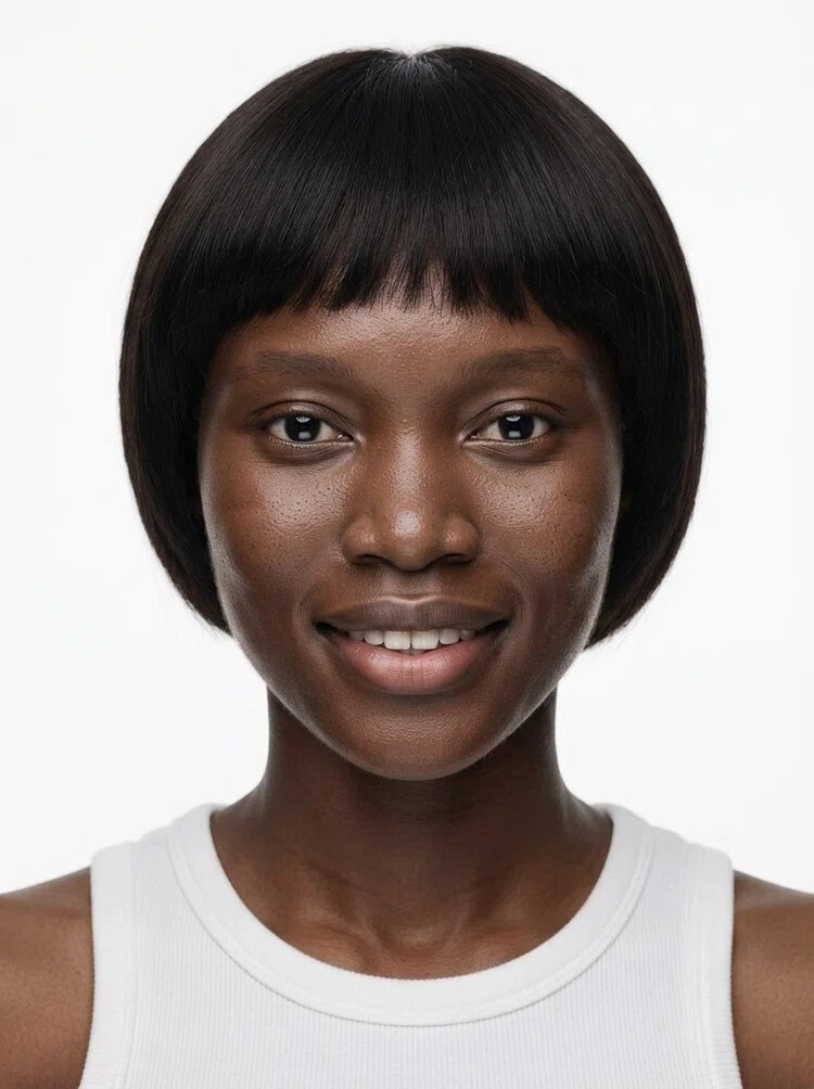Young female fashion model with short black bob