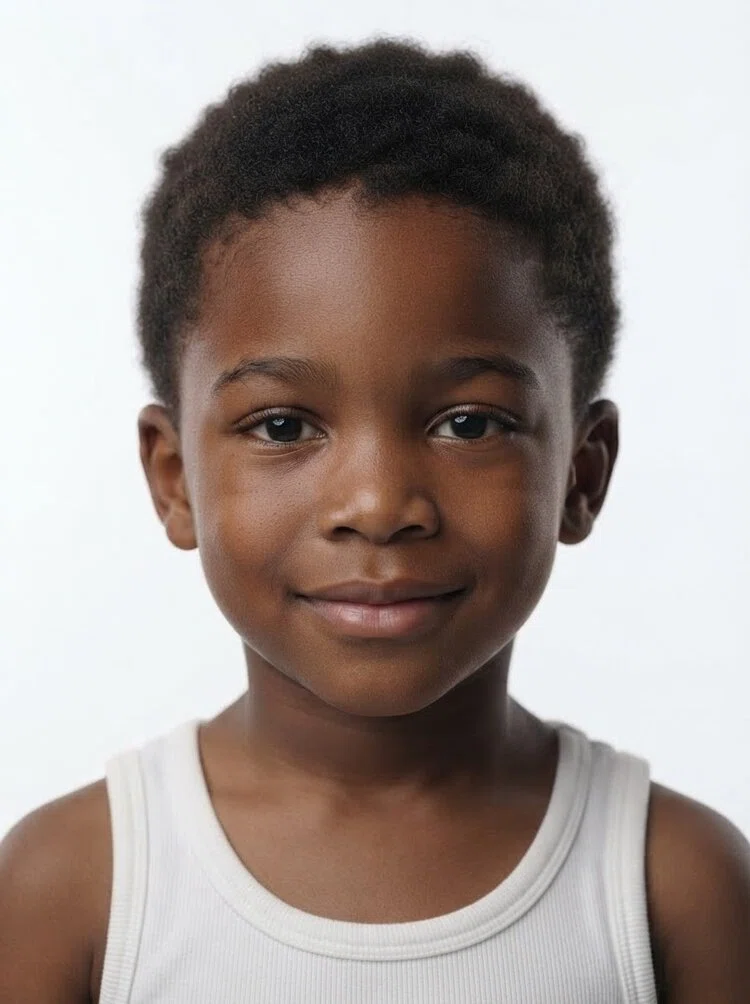 Young male fashion model with short black curly hair