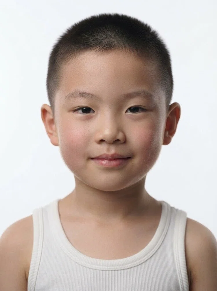 Young male fashion model with short black buzz cut