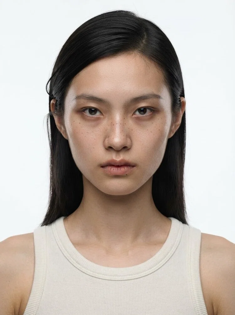 Young female fashion model with long black hair