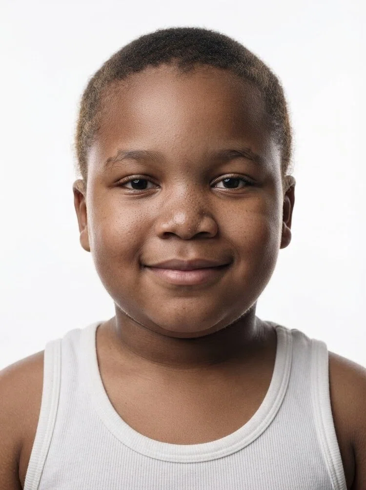 Young male fashion model with short buzzed black hair, close-up.