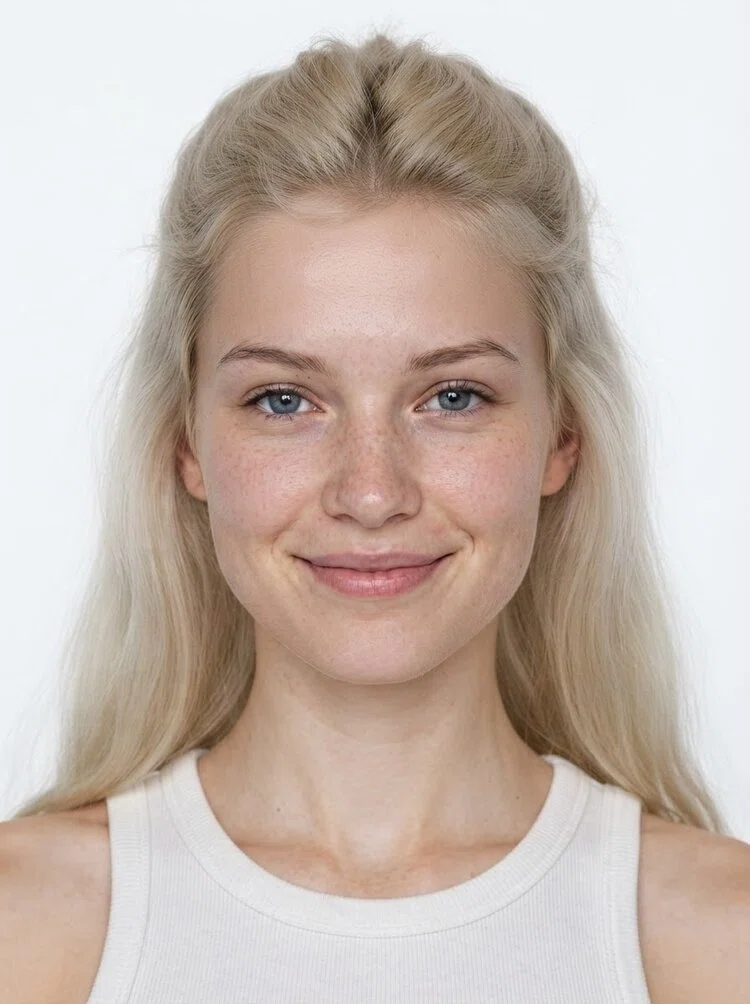 Young female fashion model with long blonde hair, close-up.