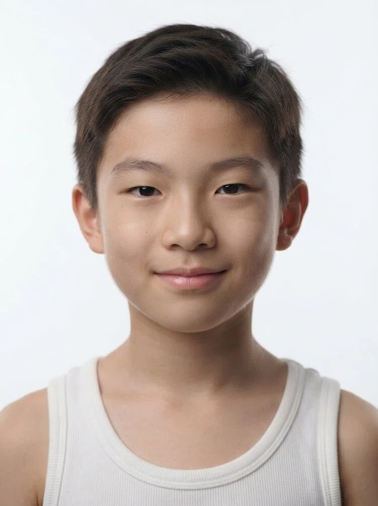 Young male fashion model with short dark brown hair
