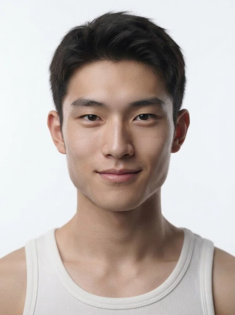 Young male fashion model with short black hair