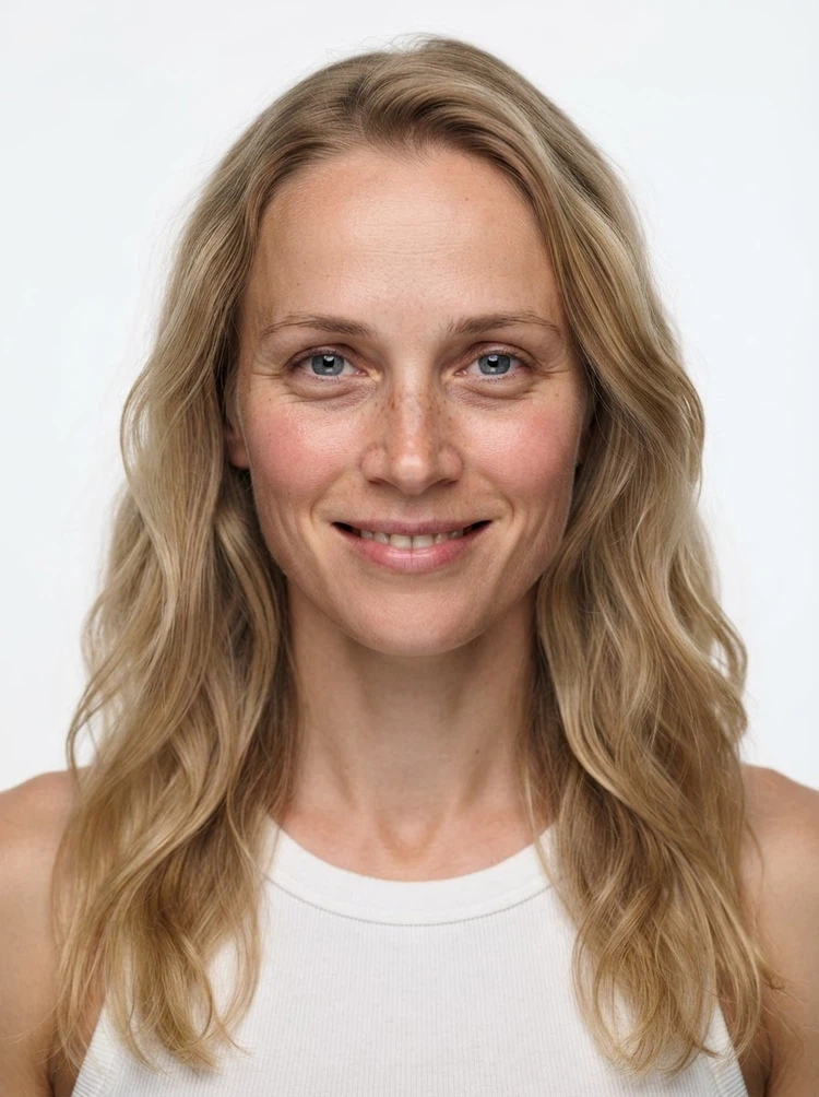 Young female fashion model with long wavy blonde hair